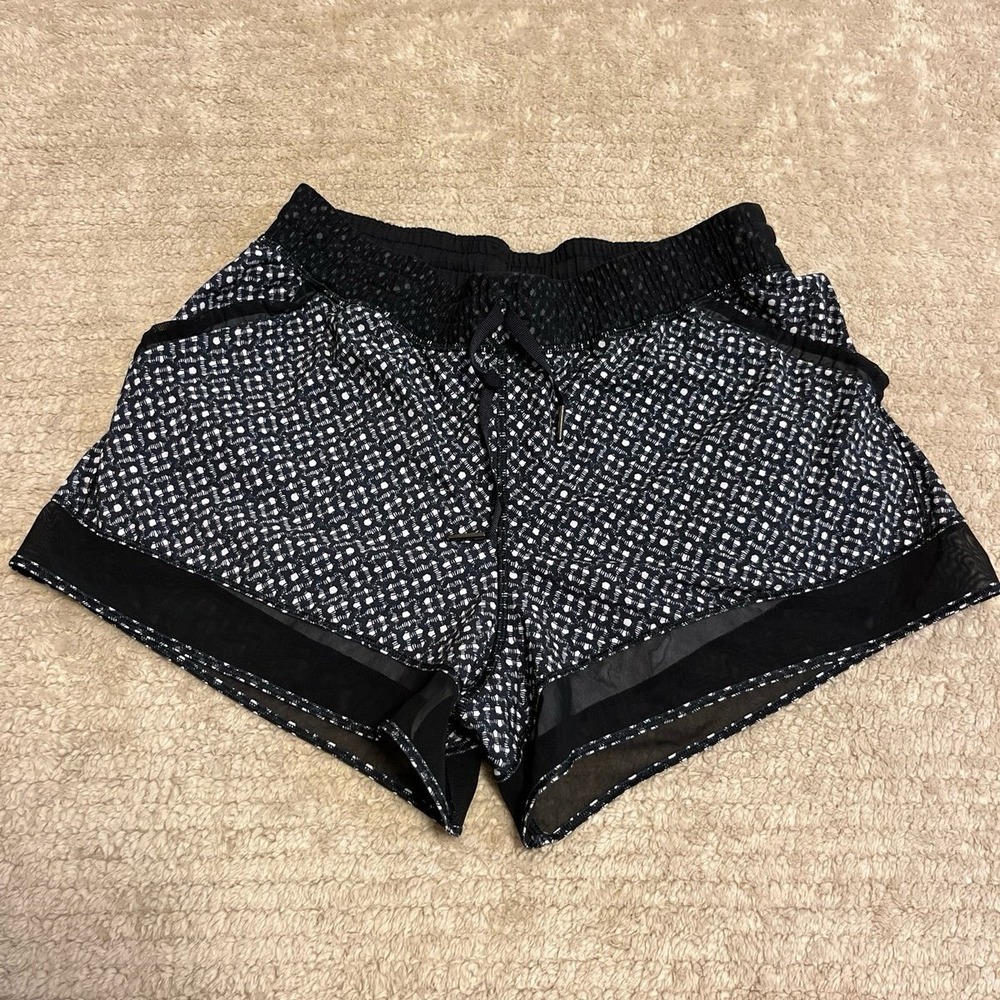 Lululemon women's running shorts unlined size 8 in a black and white design